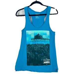 Hurley Blue Graphic Tank Top US Open Surf Print Sleeveless S